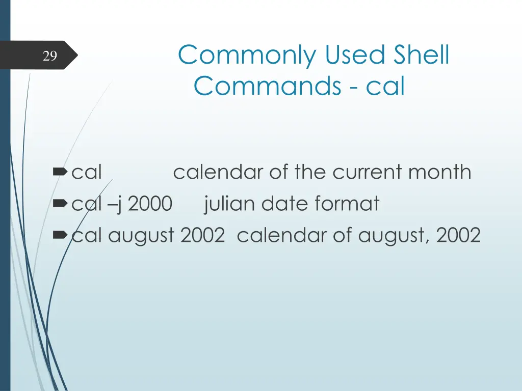 commonly used shell commands cal