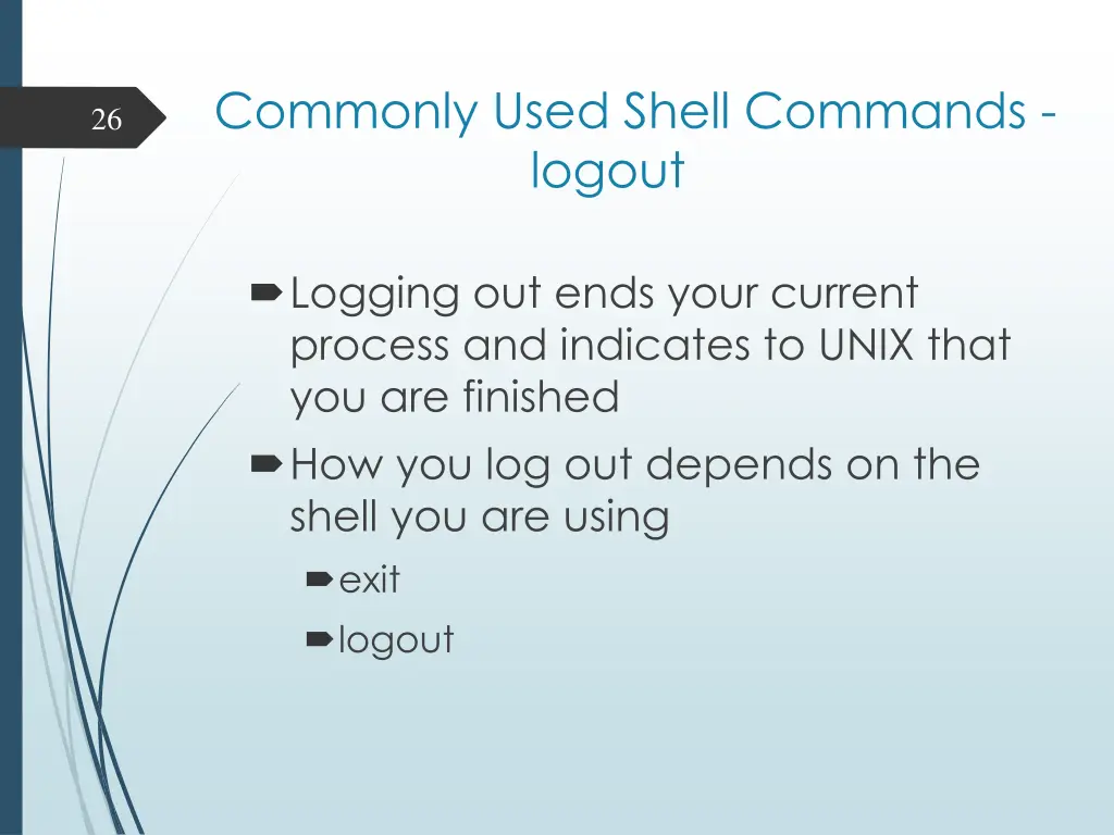 commonly used shell commands logout