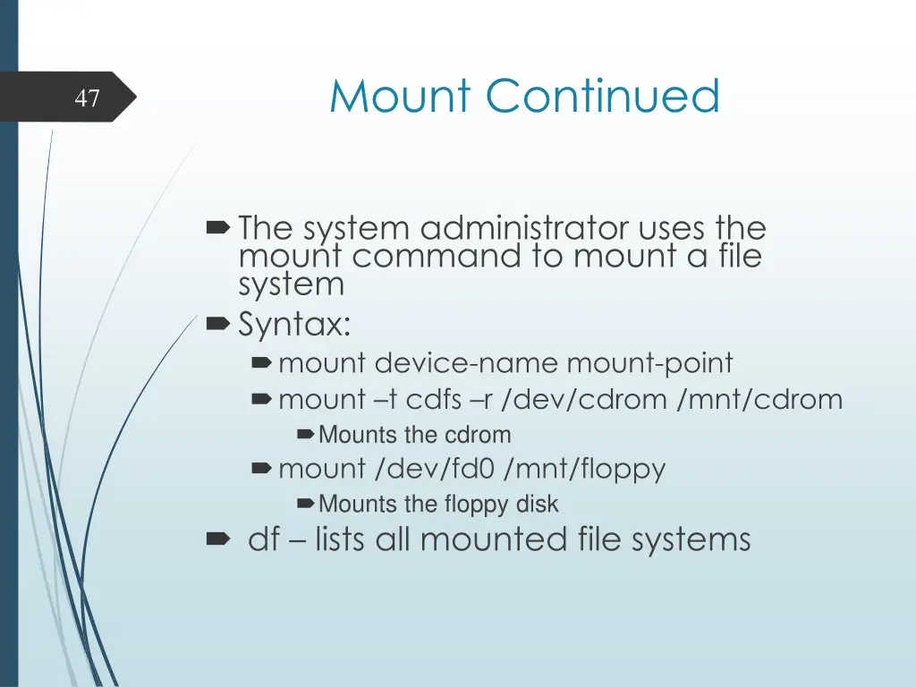 mount continued