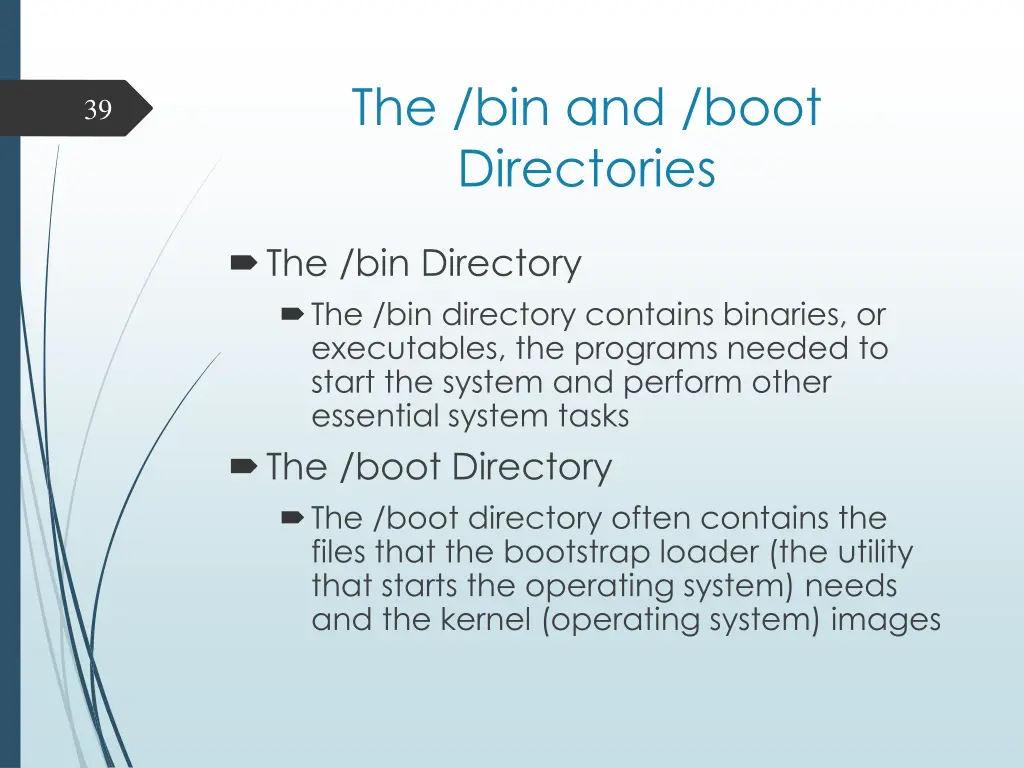 the bin and boot directories