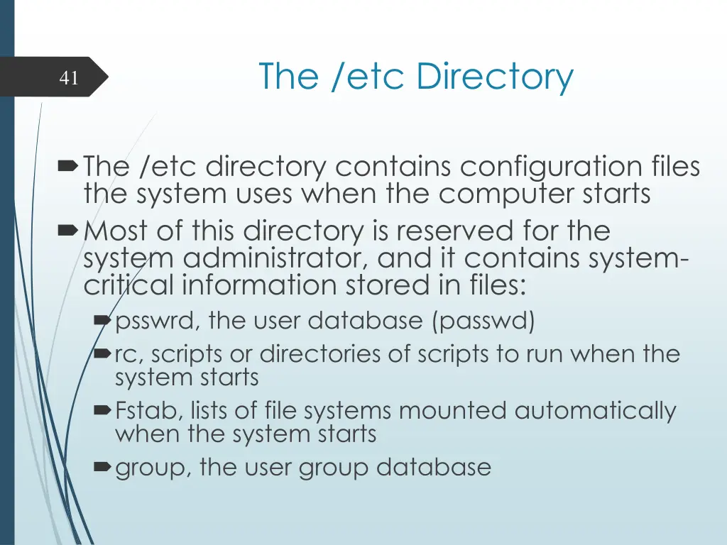 the etc directory