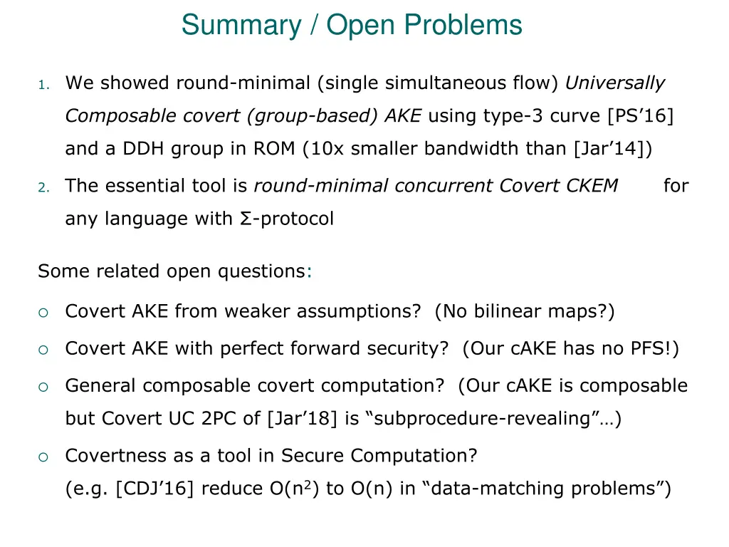 summary open problems