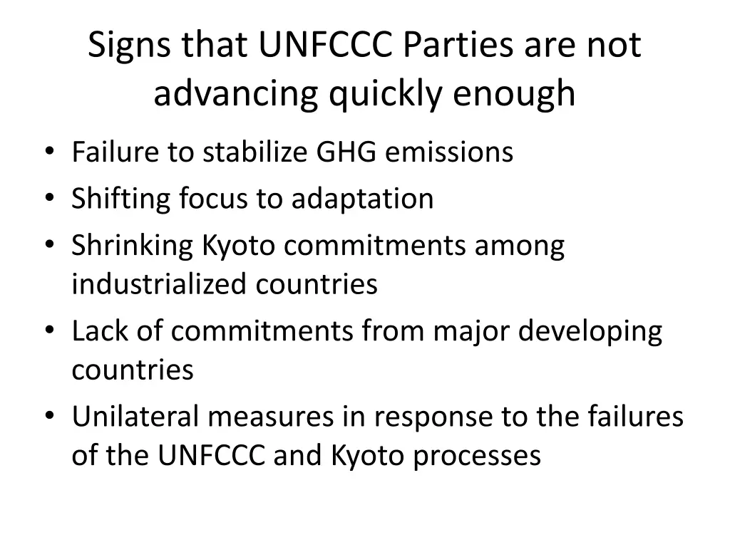 signs that unfccc parties are not advancing