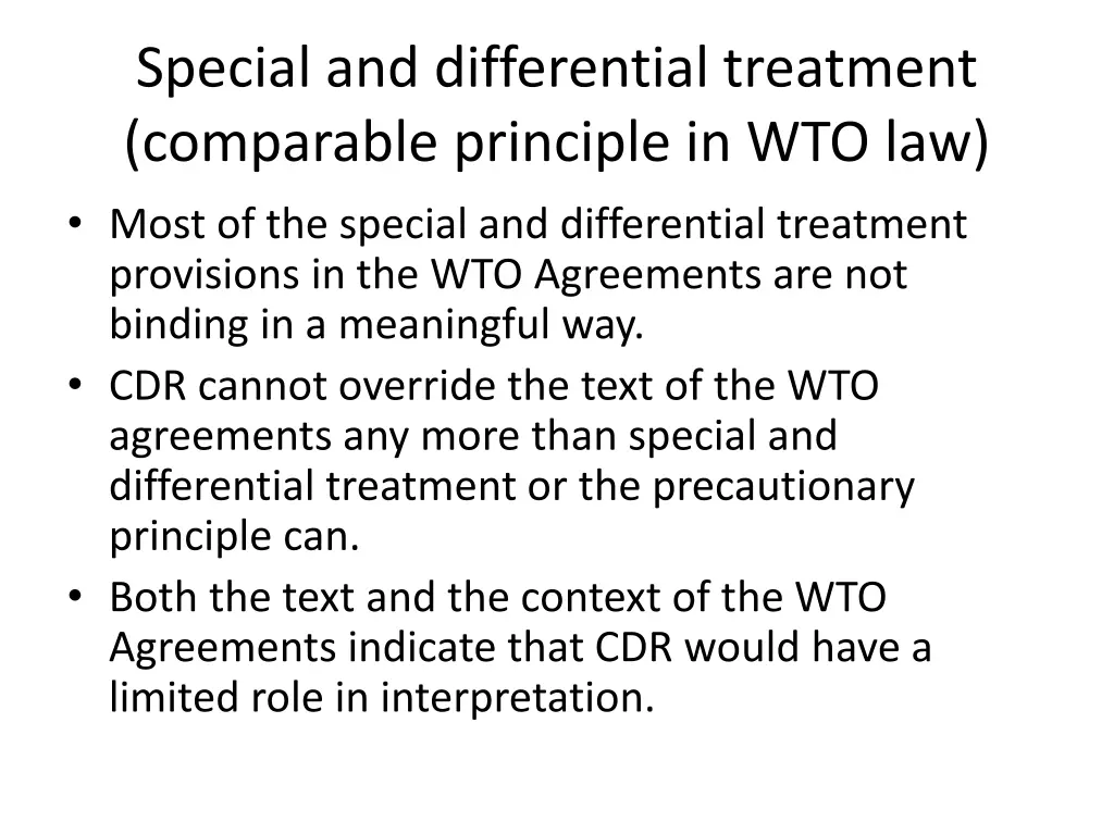 special and differential treatment comparable