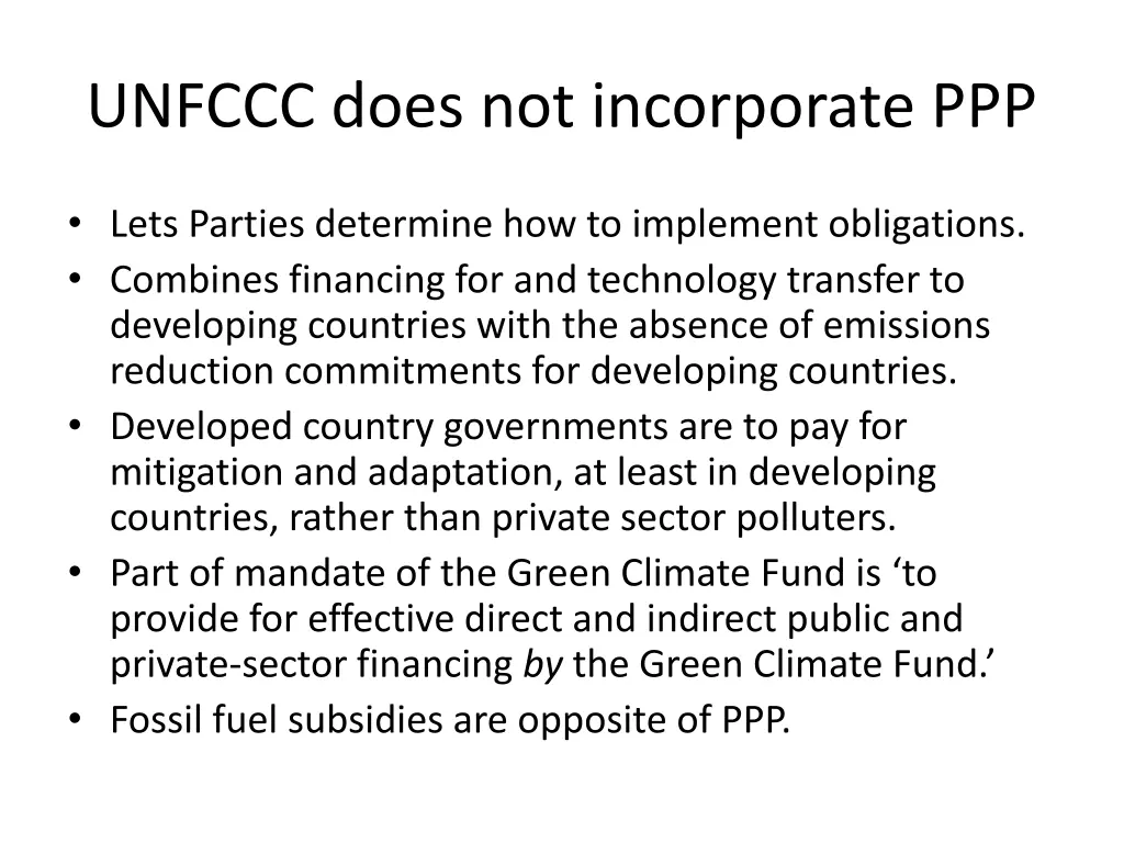 unfccc does not incorporate ppp