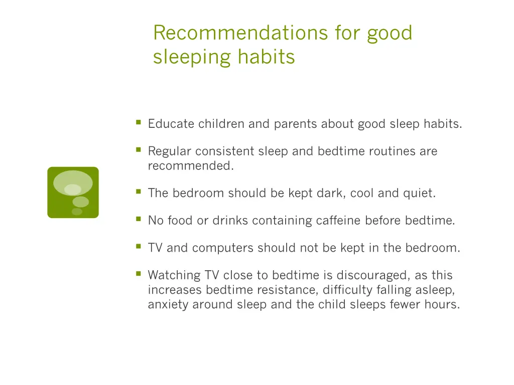 recommendations for good sleeping habits