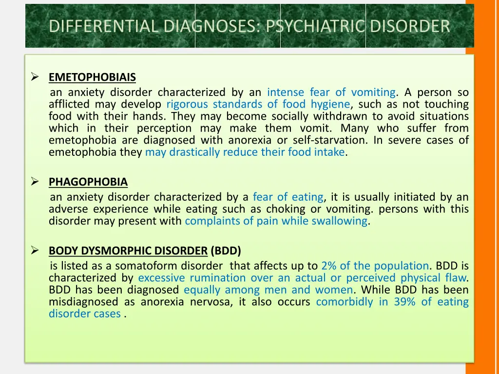 differential diagnoses psychiatric disorder