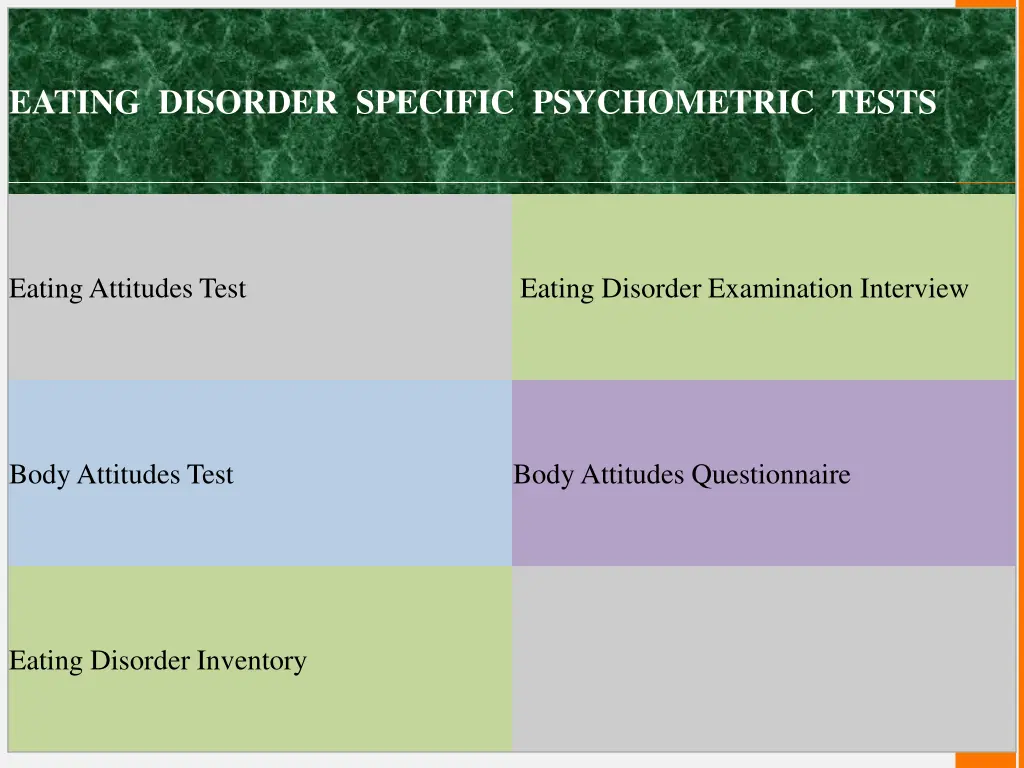 eating disorder specific psychometric tests