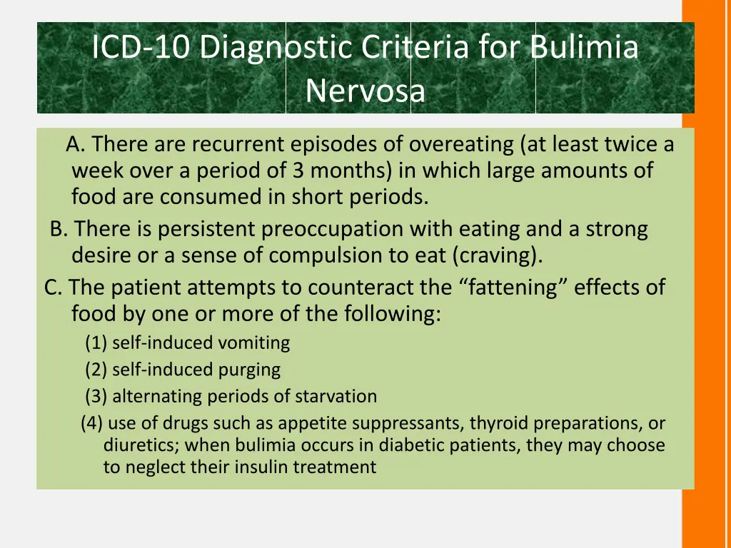 icd 10 diagnostic criteria for bulimia nervosa