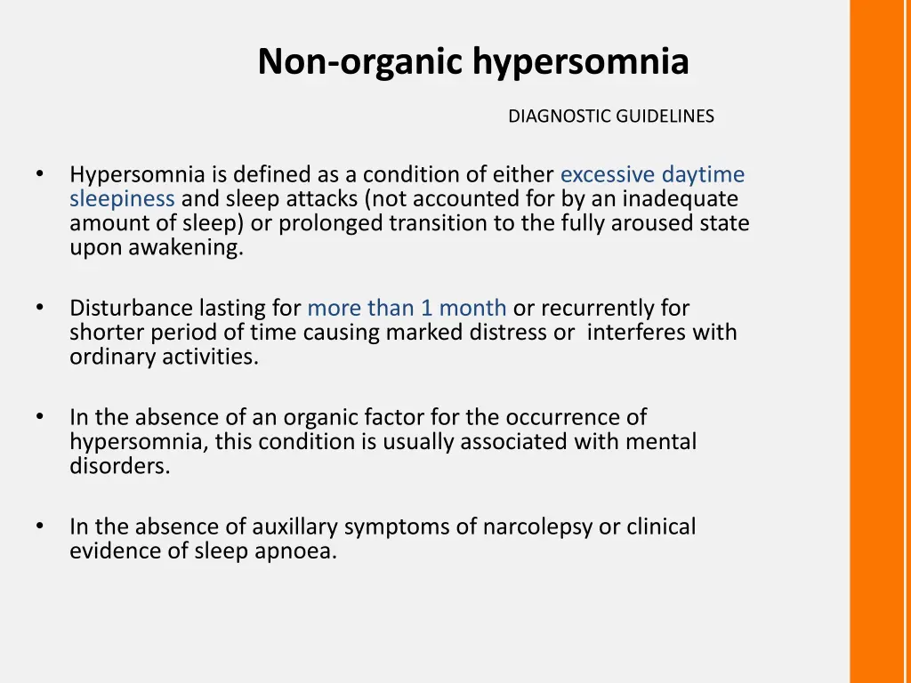 non organic hypersomnia diagnostic guidelines