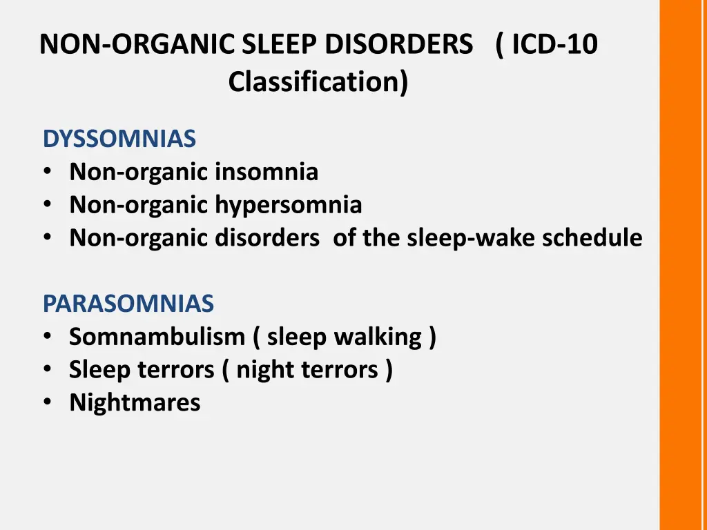 non organic sleep disorders icd 10 classification