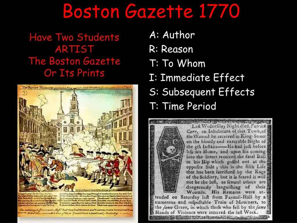 boston gazette 1770 a author r reason t to whom