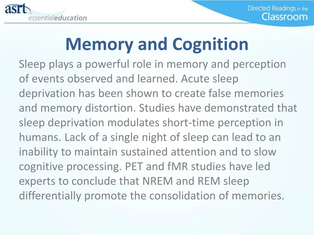 memory and cognition sleep plays a powerful role