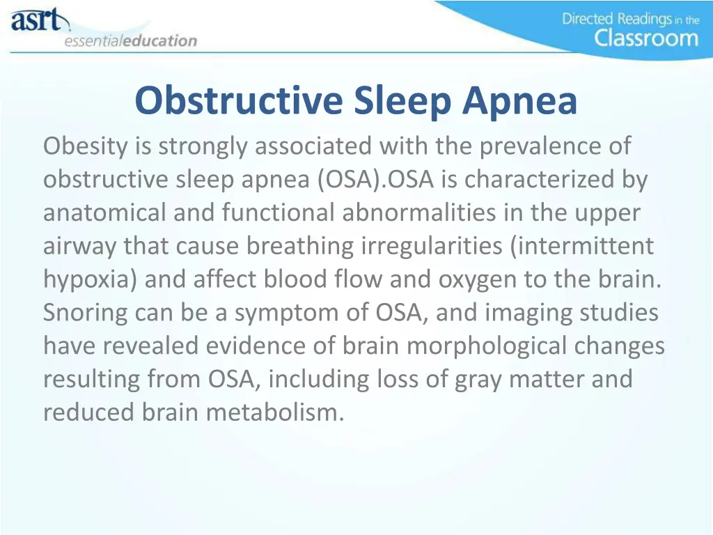 obstructive sleep apnea obesity is strongly