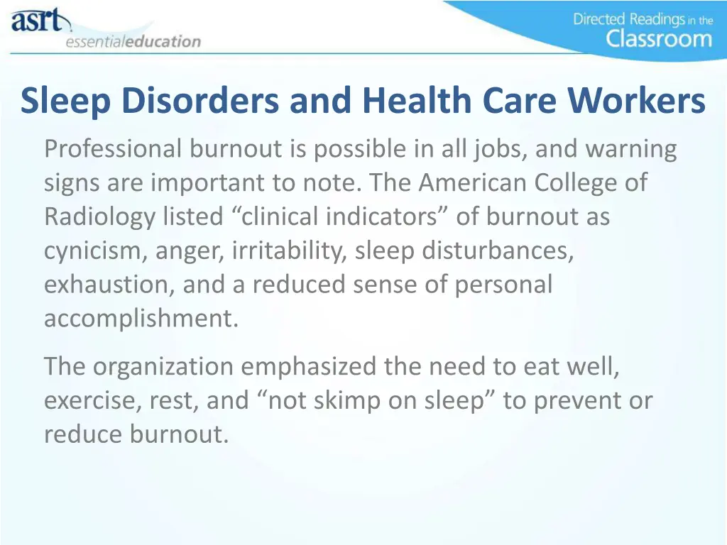 sleep disorders and health care workers