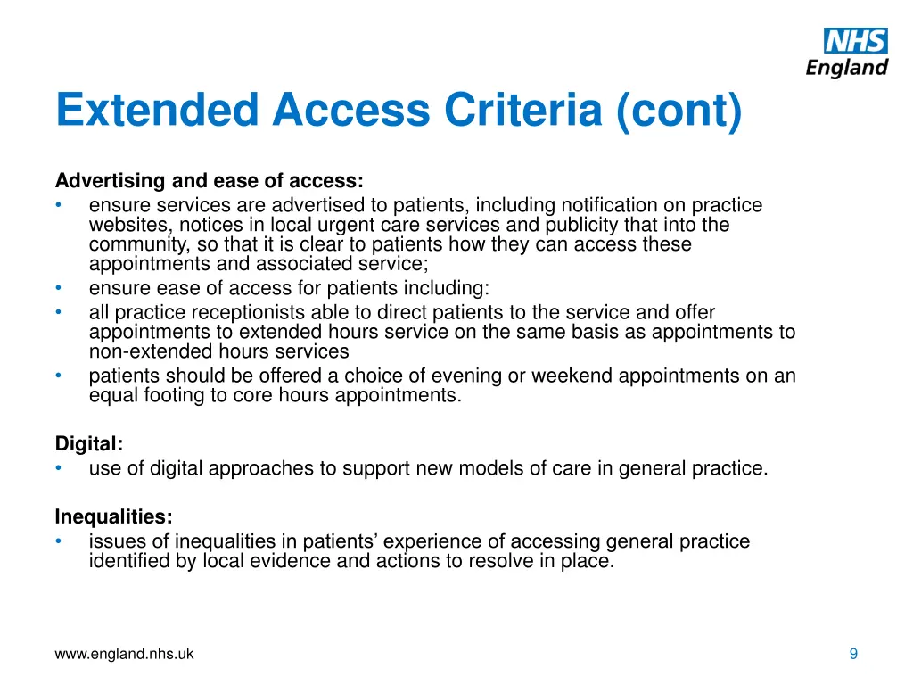 extended access criteria cont