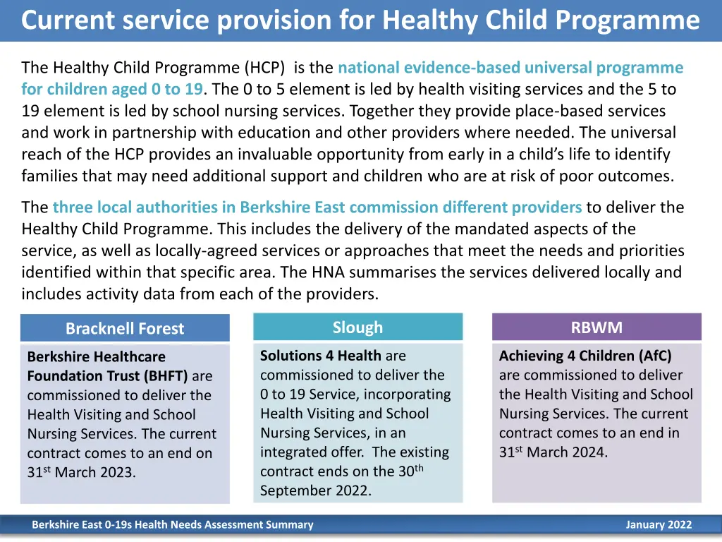 current service provision for healthy child