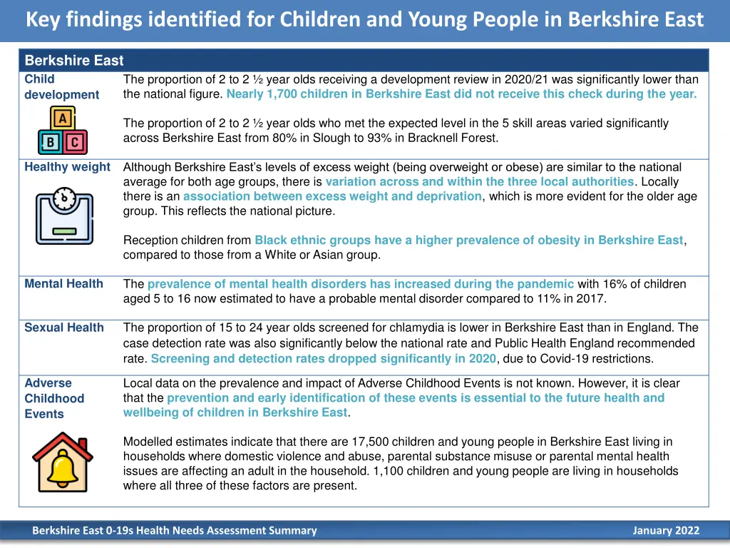 key findings identified for children and young