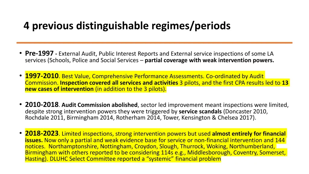 4 previous distinguishable regimes periods