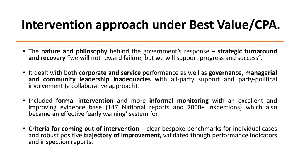 intervention approach under best value cpa