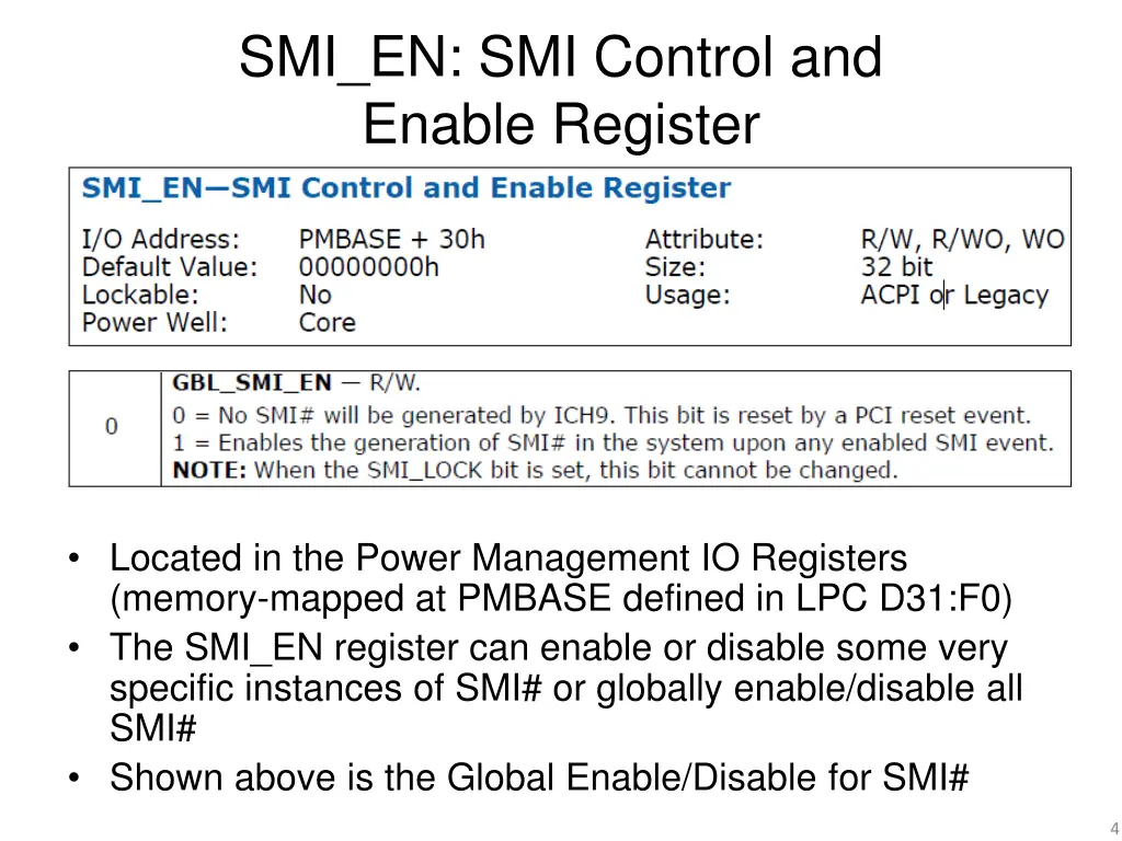 smi en smi control and enable register