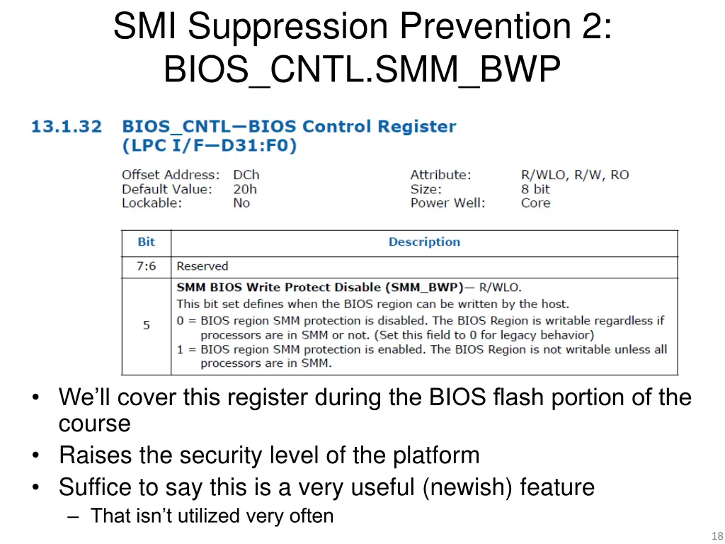 smi suppression prevention 2 bios cntl smm bwp