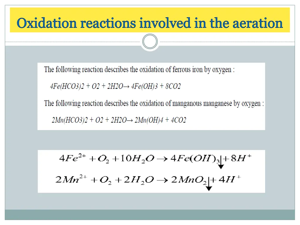 oxidation reactions involved in the aeration