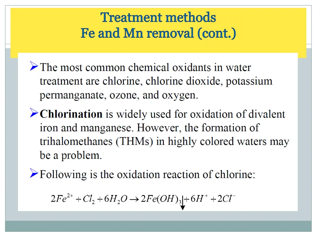 treatment methods fe and mn removal cont 1