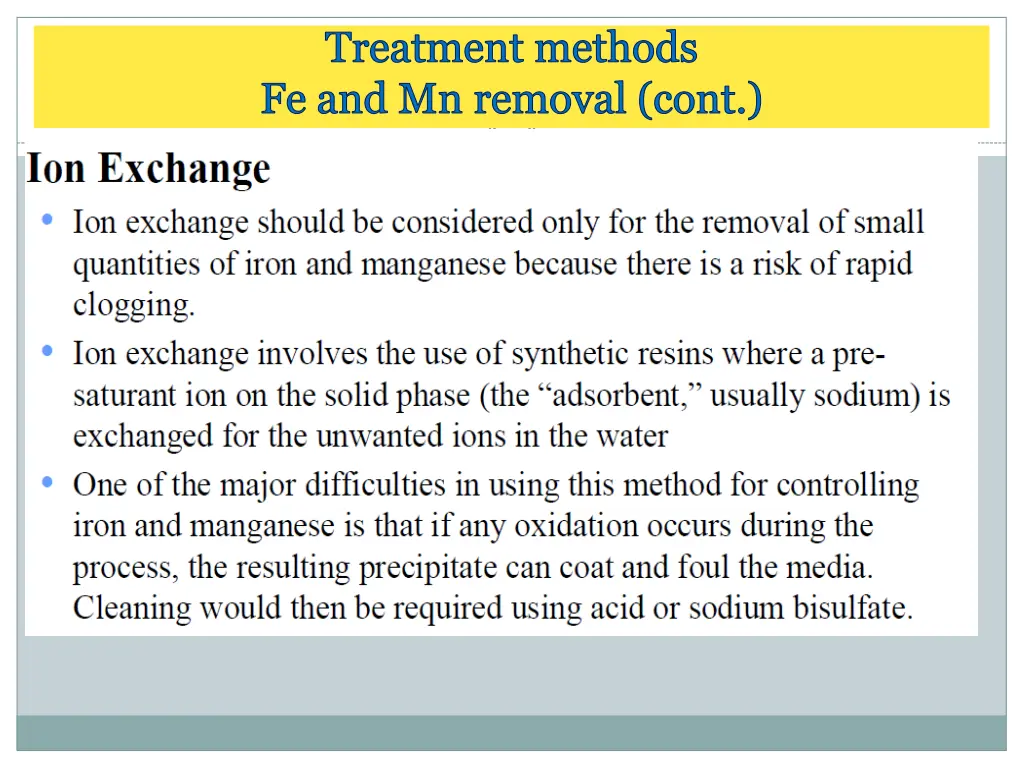 treatment methods fe and mn removal cont 4