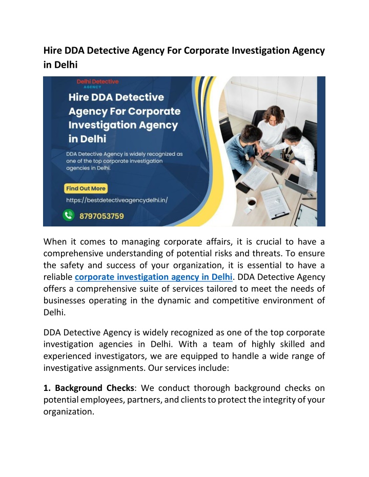 hire dda detective agency for corporate