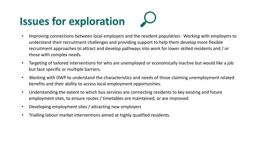 issues for exploration