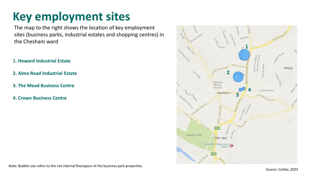 key employment sites the map to the right shows