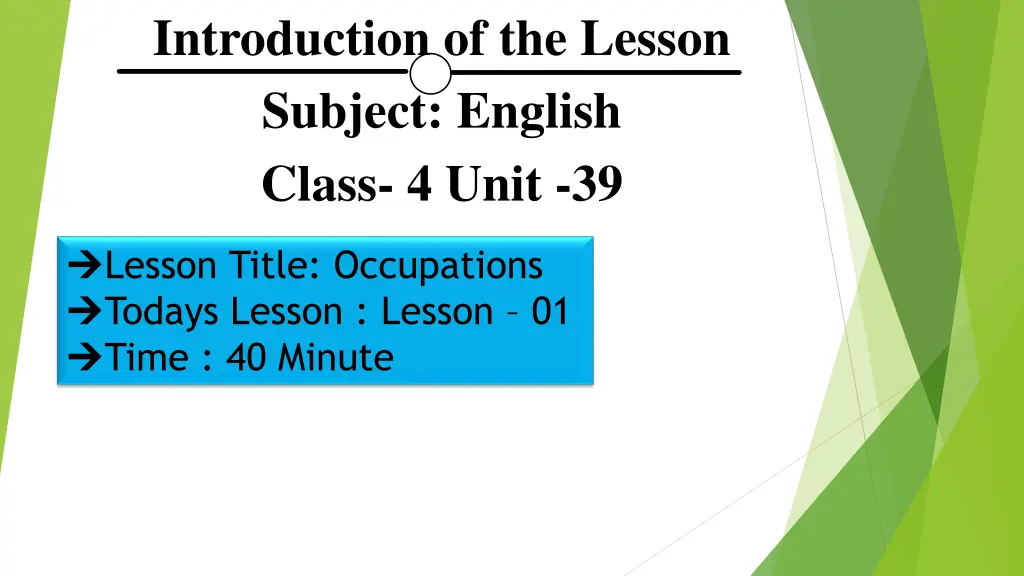 introduction of the lesson subject english class