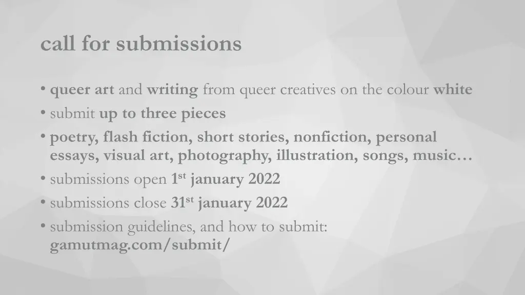 call for submissions