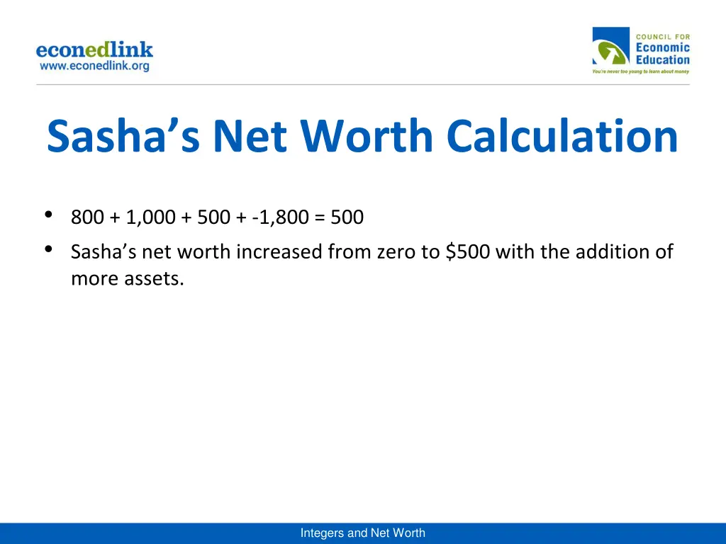 sasha s net worth calculation 1