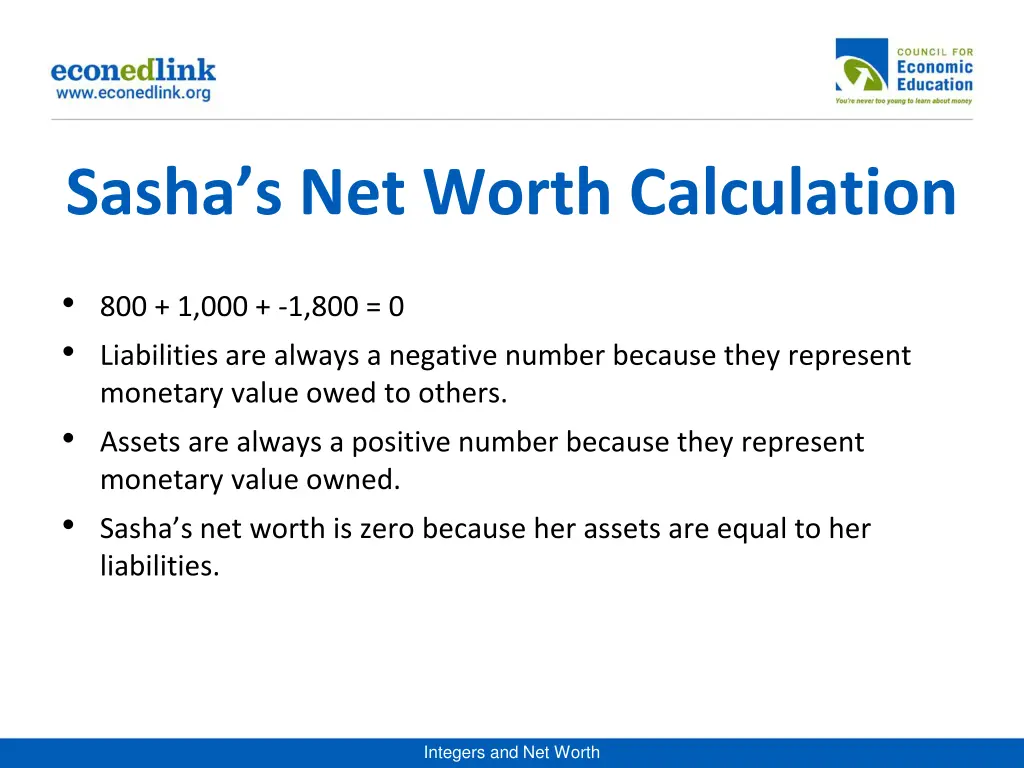 sasha s net worth calculation