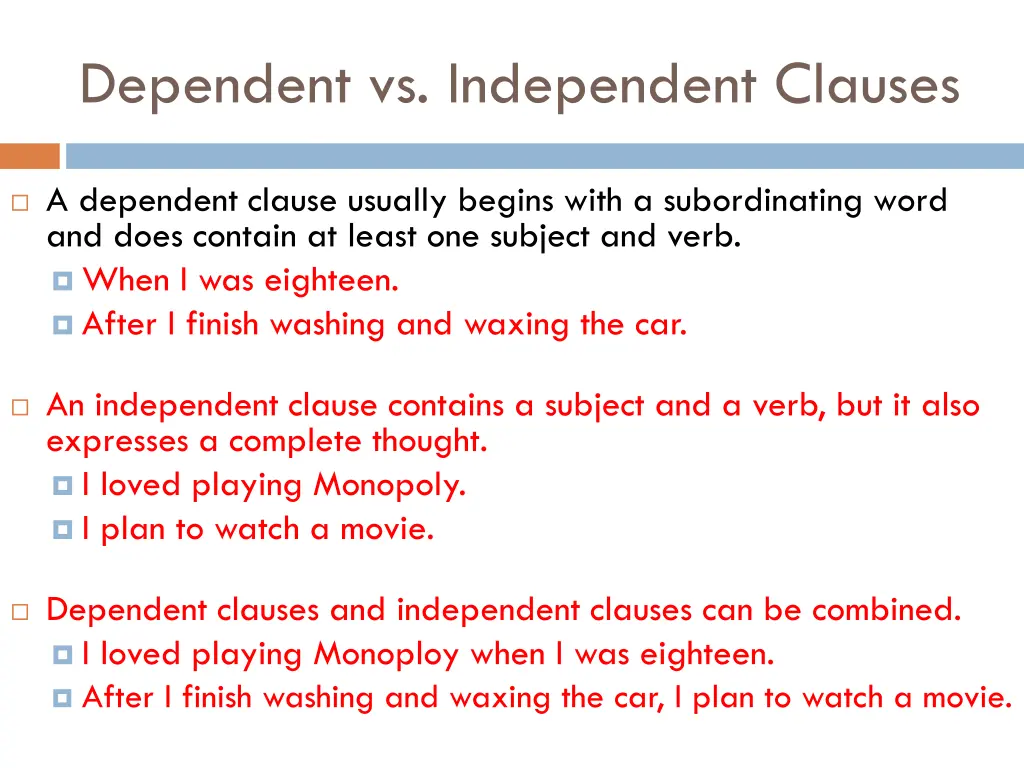 dependent vs independent clauses