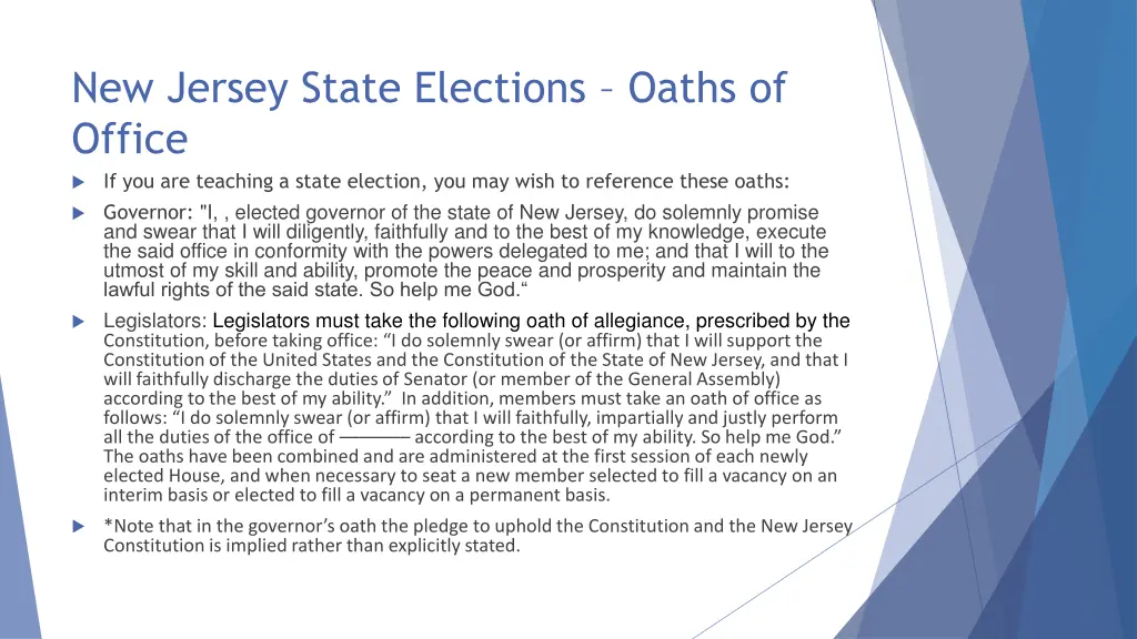 new jersey state elections oaths of office