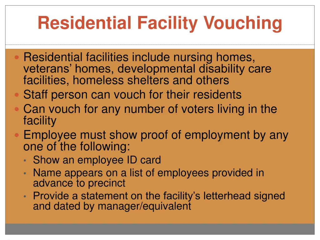 residential facility vouching