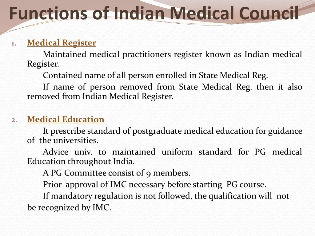 functions of indian medical council