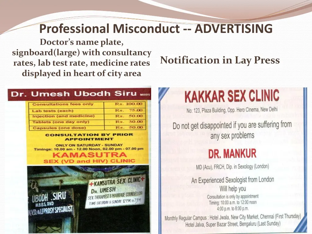 professional misconduct advertising doctor s name