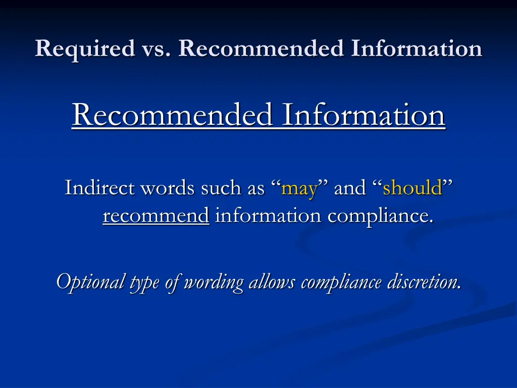 required vs recommended information 2