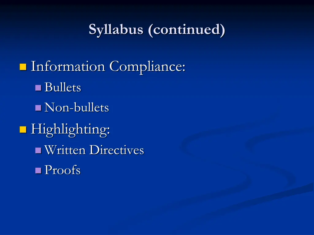 syllabus continued