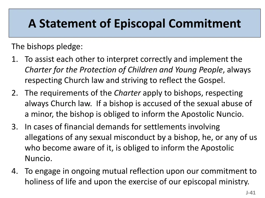 a statement of episcopal commitment