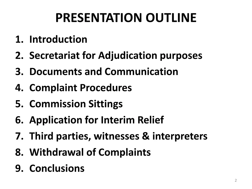 presentation outline