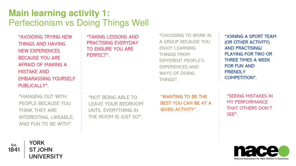 main learning activity 1 perfectionism vs doing 1