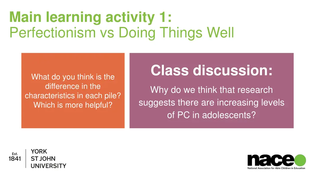 main learning activity 1 perfectionism vs doing 2