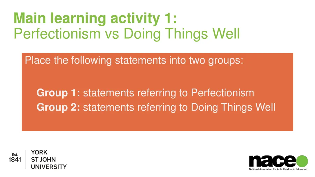 main learning activity 1 perfectionism vs doing