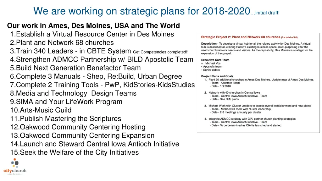 we are working on strategic plans for 2018 2020