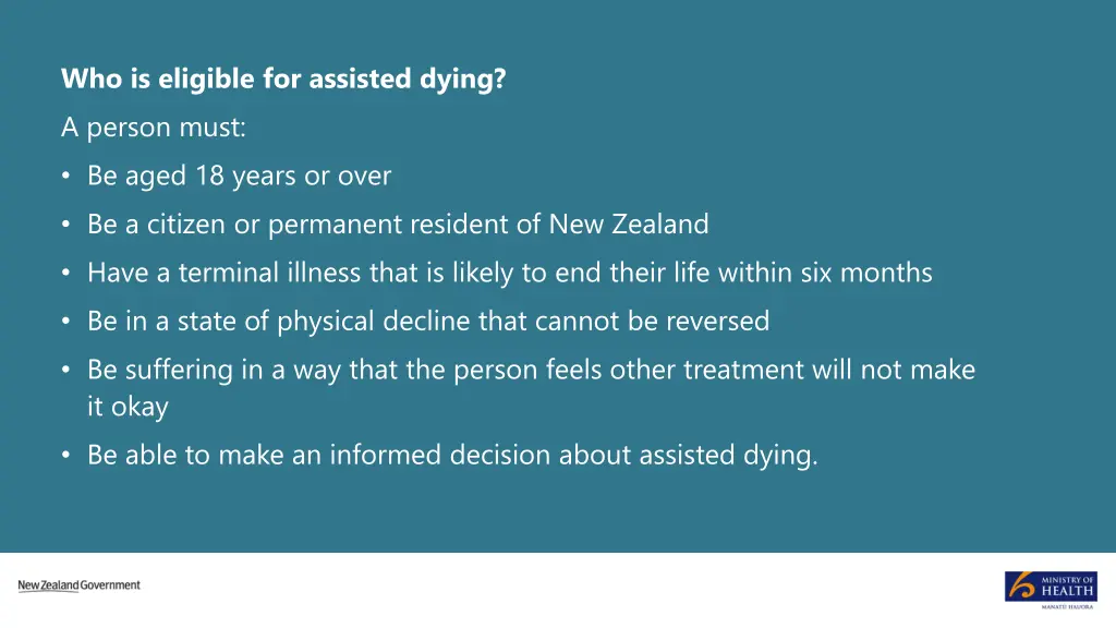 who is eligible for assisted dying a person must